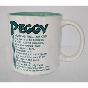 Peggy Coffee Mug by Papel White Teal Vintage Marci G Poetry Japan VGC